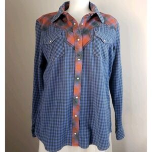 Ryan Michael Pearl Snap Western Soft Cotton Shirt Womens Large L Plaid Blue Red
